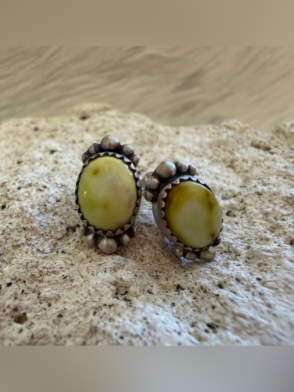 ❤️Palomino Variscite Hand Crafted Brushed Matte Sterling 925 Stud Earrings .58”L